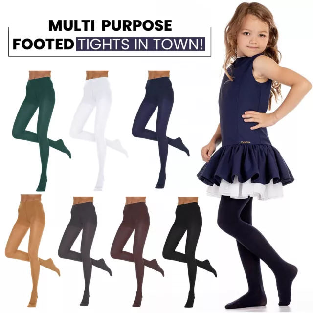 Girls 70 Denier Uniform Tights Elasticated Waist Footed Ballet Dance Pantyhose