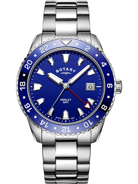 ROTARY HENLEY GMT Red Blue SS Watch GB05108 30 RRP 225.00 Our