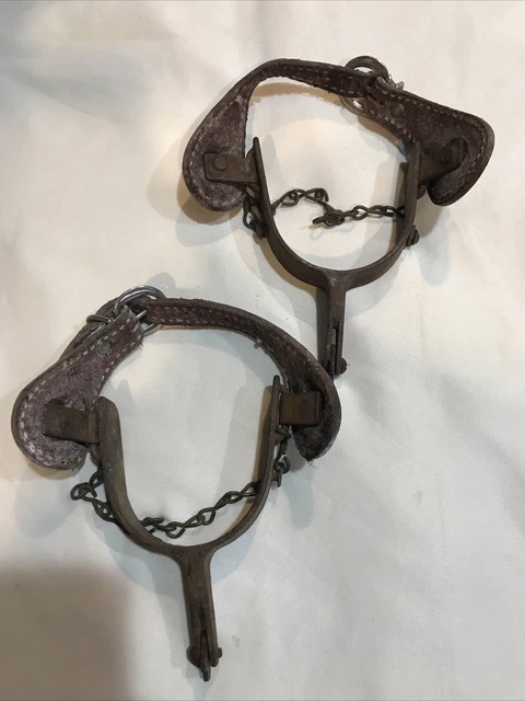 old Pair of BRANDED BOB BLACKWOOD handmade Bull Riding Spurs & Leather Straps
