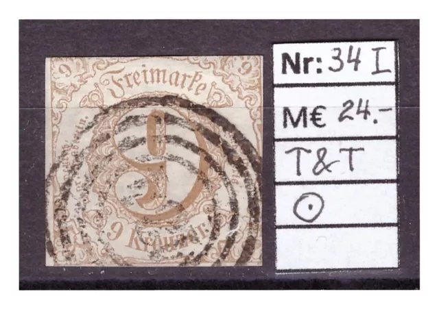 AD Thurn & Taxis, Freimarke MiNr. 34 Typ I, Nummernstempel 134, Mainz