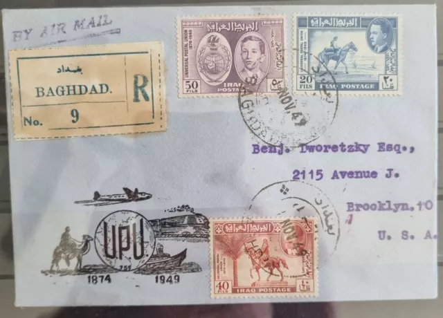 Iraq Baghdad Cover Postal History 1949 Airmail To Brooklyn, Usa