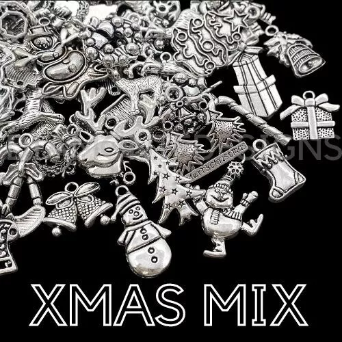 Tibetan Silver or Golden Random Mix Christmas Charms Festive Pendants Xmas UK