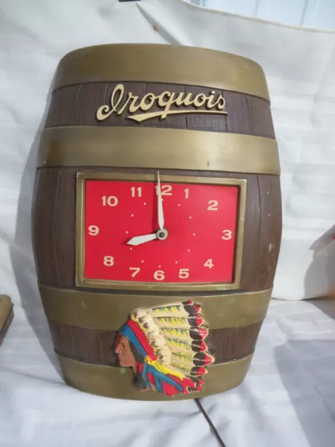 Vintage Iroquois Beer Barrel Indian Head Sign Clock Works
