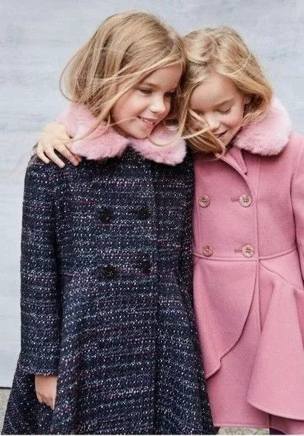 Monsoon Tweed Faux Fur Girls Coat Cute School Kids Dress Jacket 3 - 14 Years