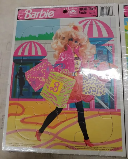 1992 PRINCESS THEME Barbie FRAME TRAY PUZZLES, Golden, lot of 2 different. (13G) 3