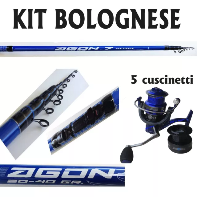 Kit Pesca Bolognese Canna Carbonio Con Mulinello Combo Mare Lago Fiume Passata