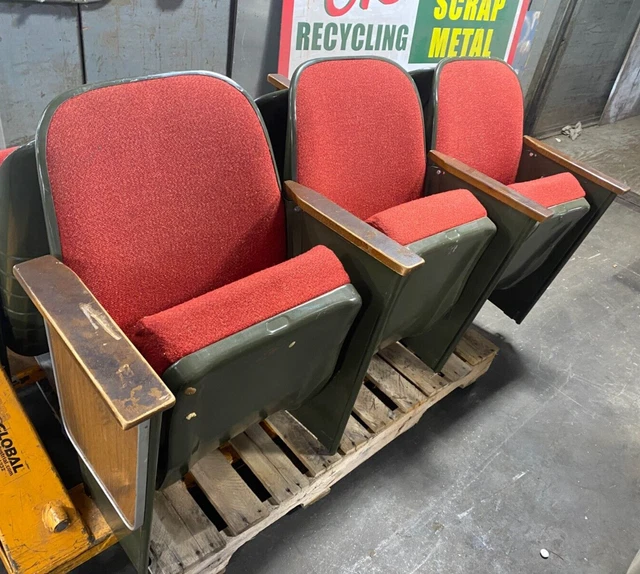3PC Massey Seating Co Theater Theatre Auditorium Seats Bench Padded Red CAN SHIP