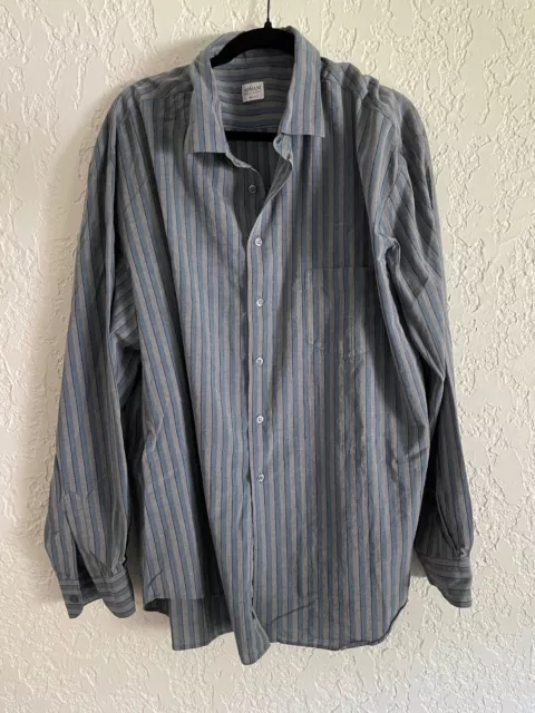 🔥 Giorgio Armani Collezioni® Striped Cotton Grey Blue Button Shirt - XXL