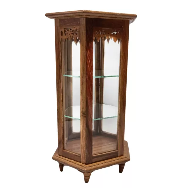 Miniature Curio Cabinet Display Shelves Hexagon Dollhouse Cupboard with Doors