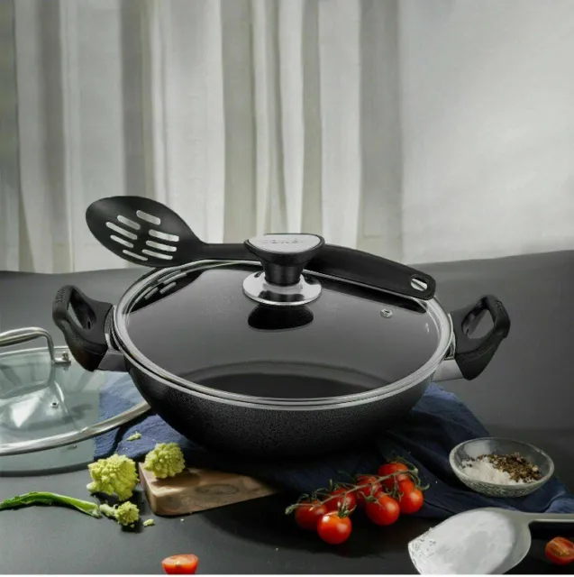 UWEVO Non Stick Induction Base Deep Frying Cooking Wok with Glass Lid