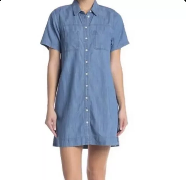 Madewell A-line Denim Chambray Button Down Short Sleeve Pockets Shirtdress S