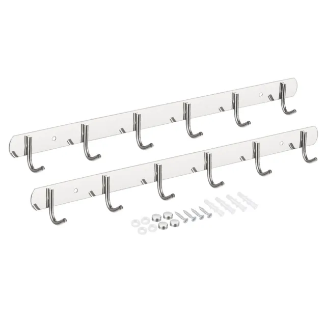 Coat Hook Rack, Stainless Steel Wall Mounted with 6 Hooks Wall Hangers 2Pcs