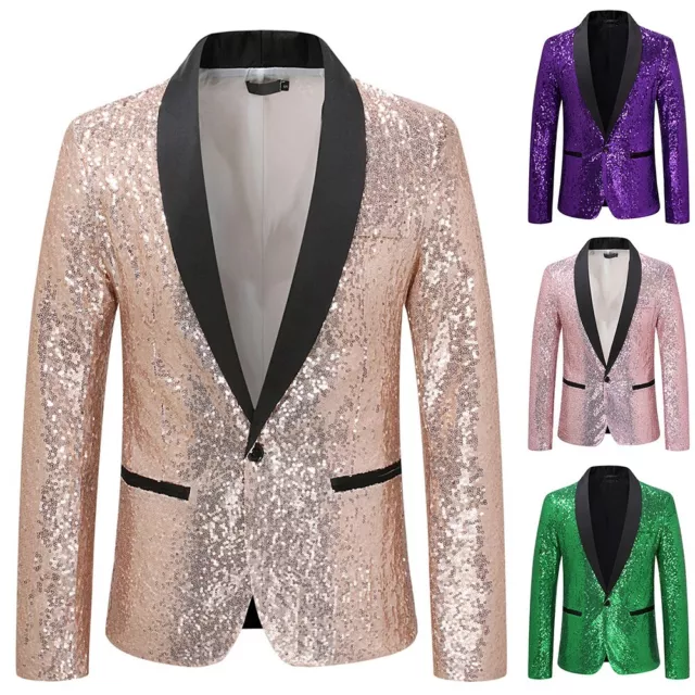 Elegante giacca blazer paillettes glitter da uomo per ballo in discoteca