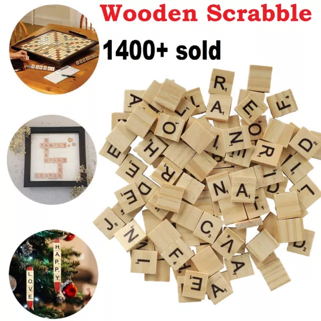 Wooden Scrabble Alphabet Letters & Numbers Tiles Set Handcraft Scrapbooking Game