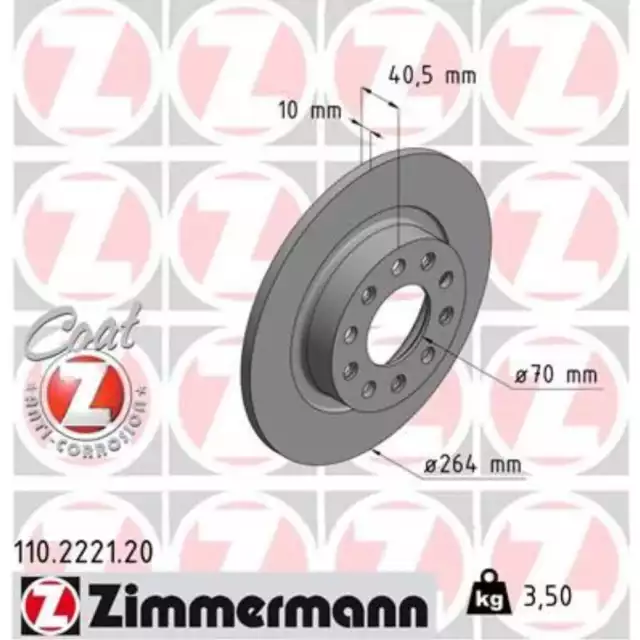 ZIMMERMANN 2x Bremsscheibe hinten Ø264 mm Voll für Alfa Romeo Giulietta 940_