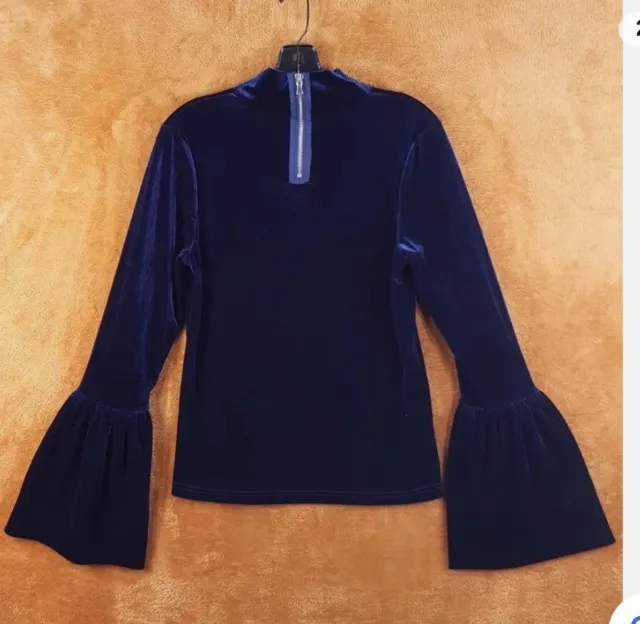 Torn by Ronny Kobo Blue Velvet Long Bell Sleeve Top Sz Medium