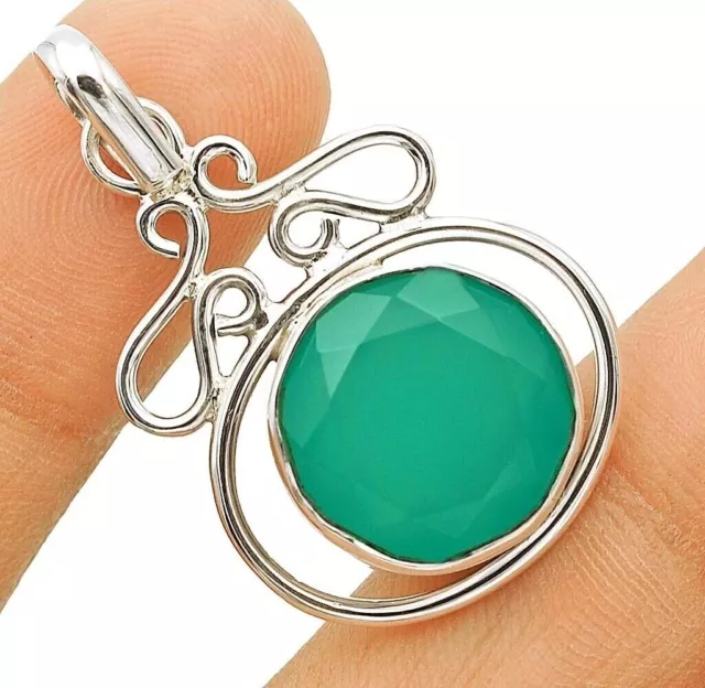 Natürlicher Aquamarin Chalcedon 925 Sterlingsilber Anhänger Schmuck Neu mit Etikett 11-2