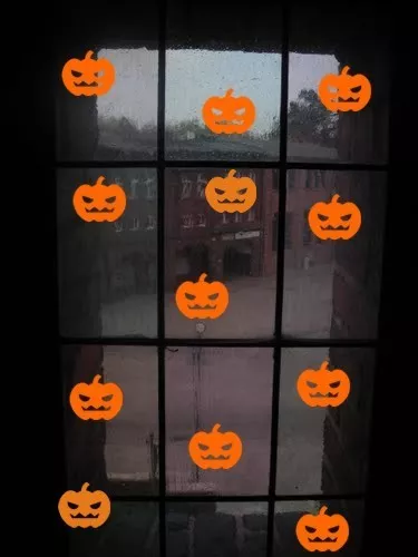 12 x Halloween Pumpkin Orange Vinyl Sticker Window Decoration Spooky Party Kids