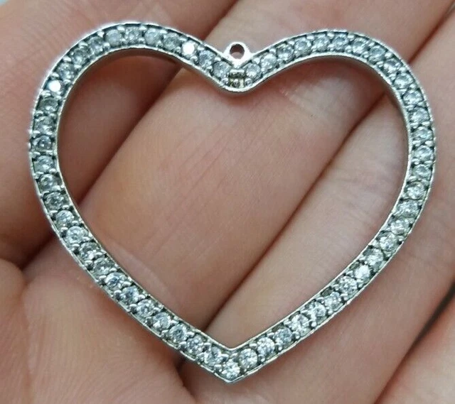 Grande Ciondolo Con Catena A Cuore In Argento 925, Pietre Preziose Bianche...