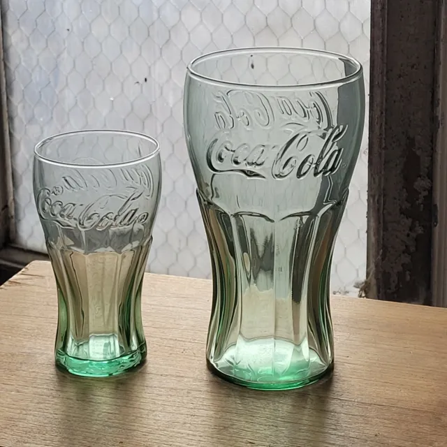 Libbey Coca-Cola Drinking Glass Collectors Tumbler 16.75 & 6.25 Oz Georgia Green