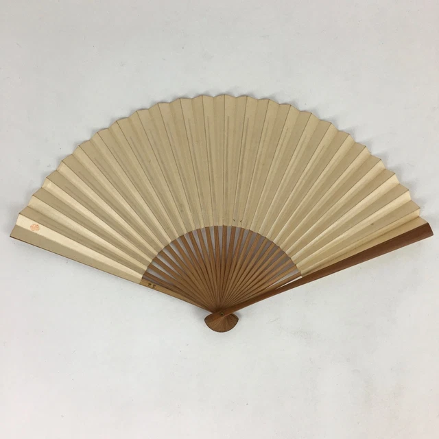Japanese Folding Fan Vtg Sensu Bamboo Frame Paper Kanji Banzai  4D586
