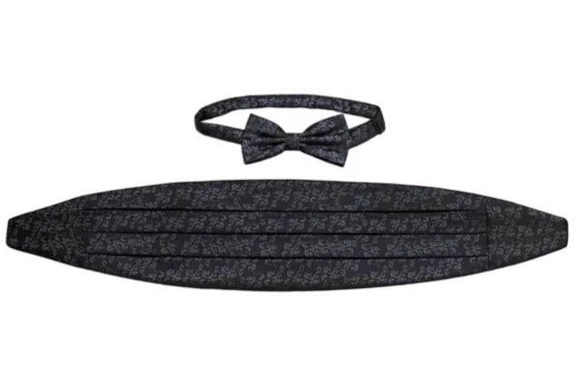 Black with Silver Vines Cummerbund and Bow Tie Set (JH-CB001)