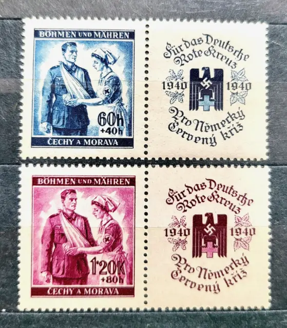 ww2 German genuine 2x blocks B.u.M. occupation of Czechoslovakia Red Cross MH*