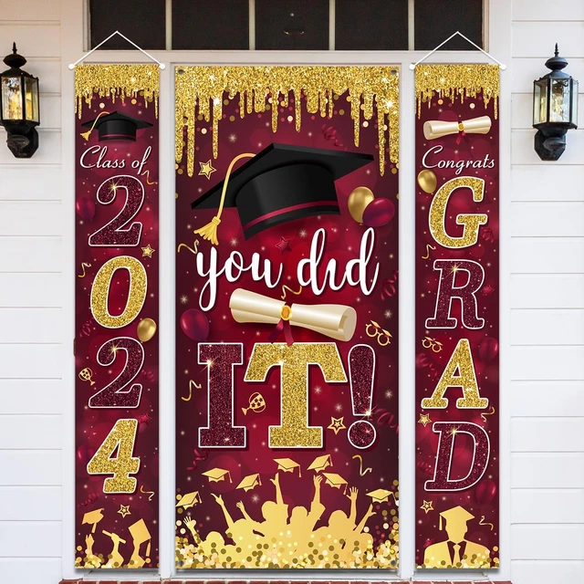 2024 GRADUATION BANNER Set Class of 2024 Porch Sign Maroon and Gold