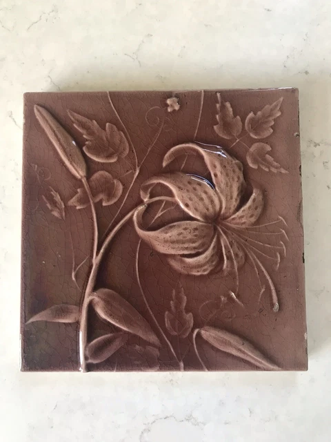 Pink Lily United States Encaustic Tile Works Indianapolis Majolica Tile 6 inchSq