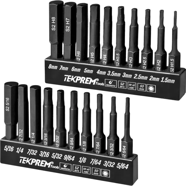 20-Piece Hex Head Allen Wrench Impact Bit Set - Metric & SAE, Magnetic, S2 Steel