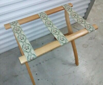 Vtg Scheibe Wood Luggage Suitcase Folding Rack Stand Tapestry Boho Wedding Guest