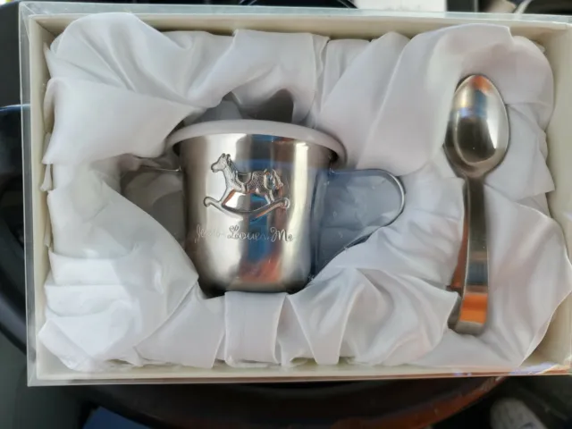 Dayspring Cup Spoon Set 30788 Stainless Steel 2 Handle Sippy Cup Jesus Loves Me