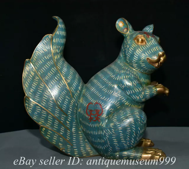 16" Old Chinese Bronze Enamel Cloisonne Dynasty Palace Gilt Squirrel Statue