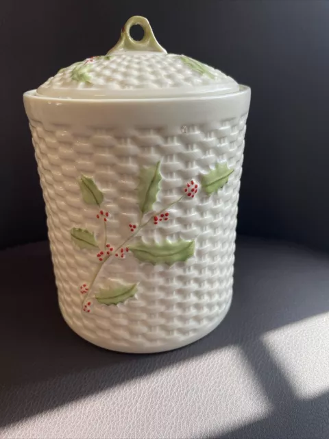 Belleek Biscuit Jar “Enchanted Holly” Christmas Collectibles Ireland