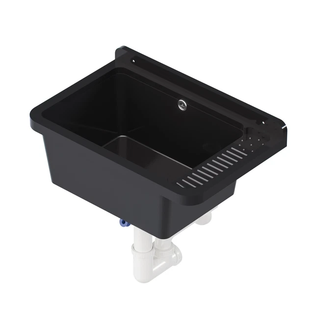 Évier Utilitaire Mural Marley - 1 Bac Blanc 55x45cm - Avec égouttoir Et Siphon