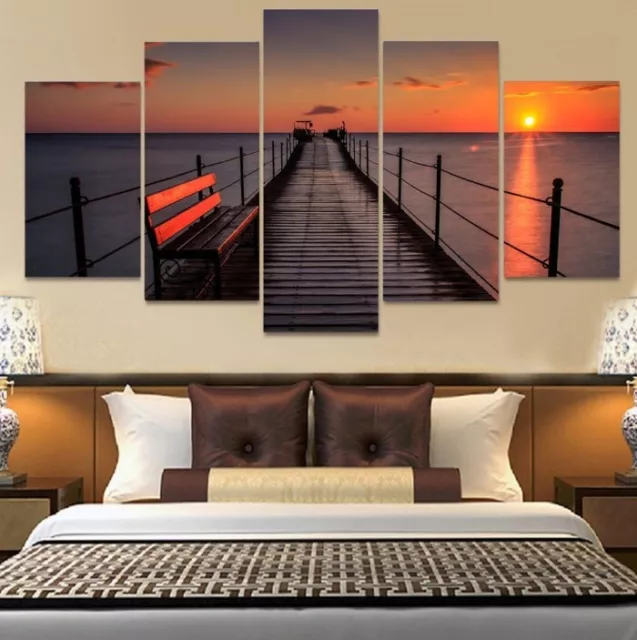 Room Poster Sea Sunset Nature 5Pcs Wall Art Canvas Painting Picture Home Decor