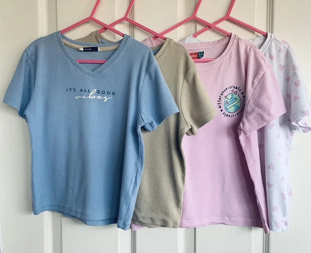Pacchetto vestiti ragazze età 9 - 10 anni magliette tunica top x4 a righe cuore estate.