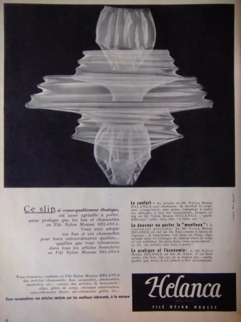 Publicité Helanca Ce Slip Remarquablement Élastique En Filé Nylon Mousse Douceur