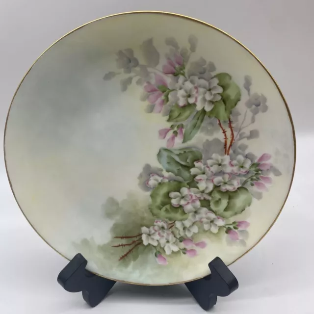 gda limoges france Hand Painted Signed Pink Floral Plate