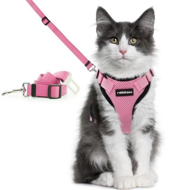 Cat Harness Escape Proof and Walking Leash Set Reflective Kitten Harness Pink