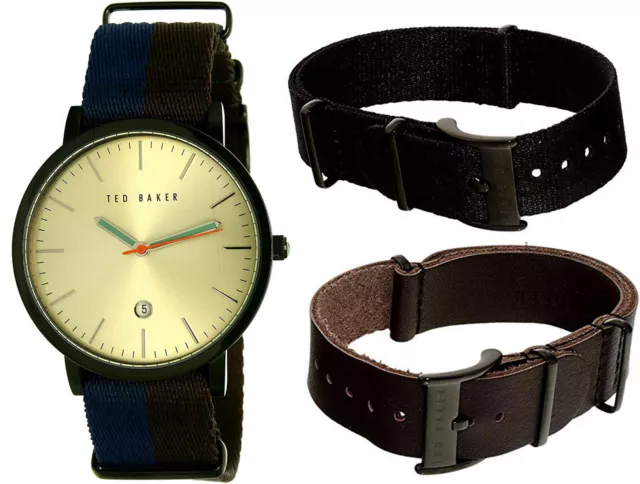 Ted Baker 10026451 Men's Black Steel Watch Nylon Leather Strap Set