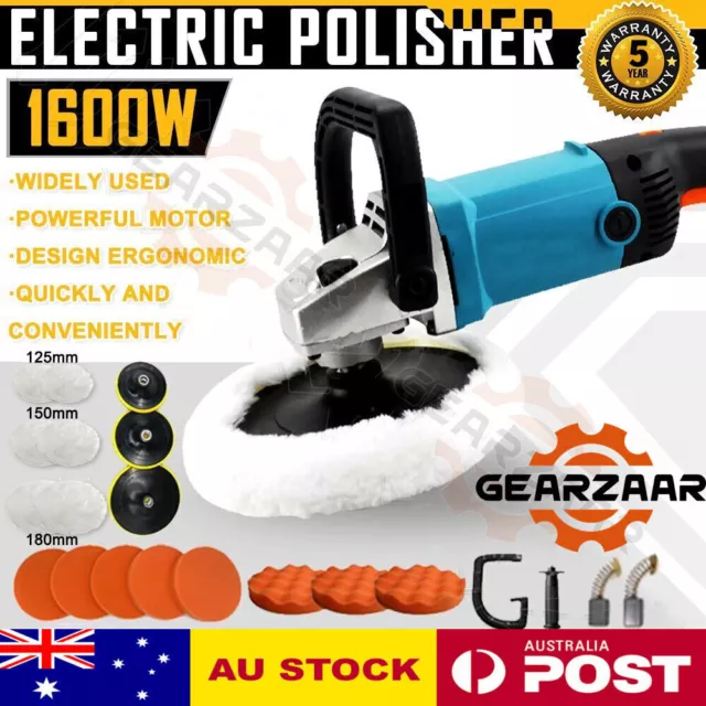 Polisher Car Buffer Pad Electric Machine Tool Kit 6 Speed 240V 1600W 180mm Zkjzf