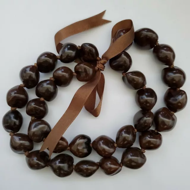 Hawaiian Brown Kukui Nut Lei Necklace  32 Nuts, 32'