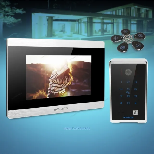 HOMSECUR 7" Filaire Système Interphone Portier Vidéo+Accès RFID pour Appartement