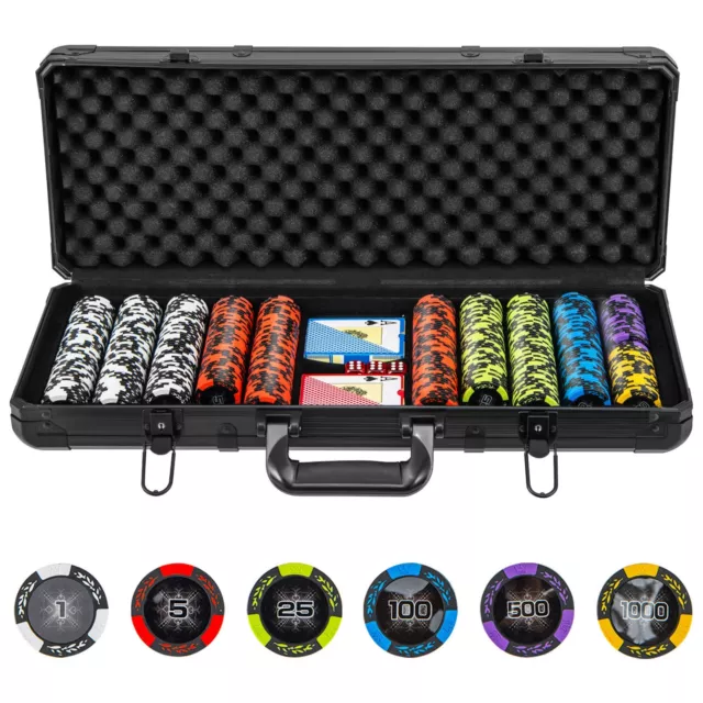 14 Gram Texas Holdem Poker Chip Set 500 Pieces Claytec Chips w/ Aluminum Case