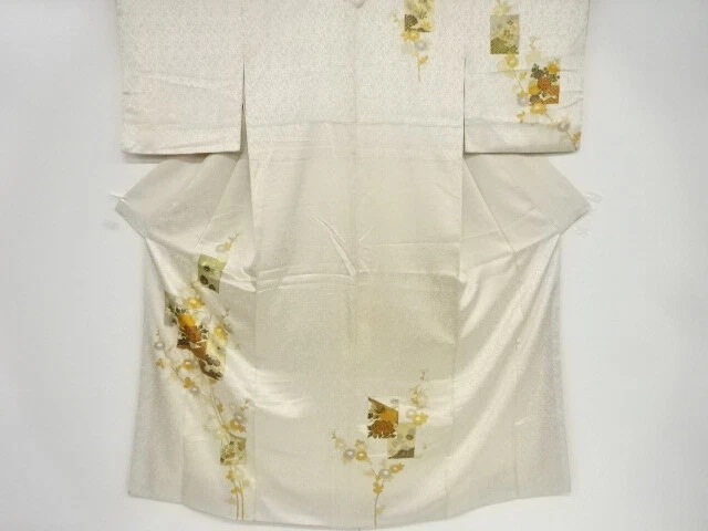 36844# Japanese Kimono / Antique Kimono / Embroidery / Peony & Ume Blossoms
