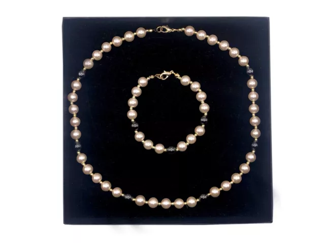Perlenketten Set mit Goldkugeln Perlenkette und Perlenarmband