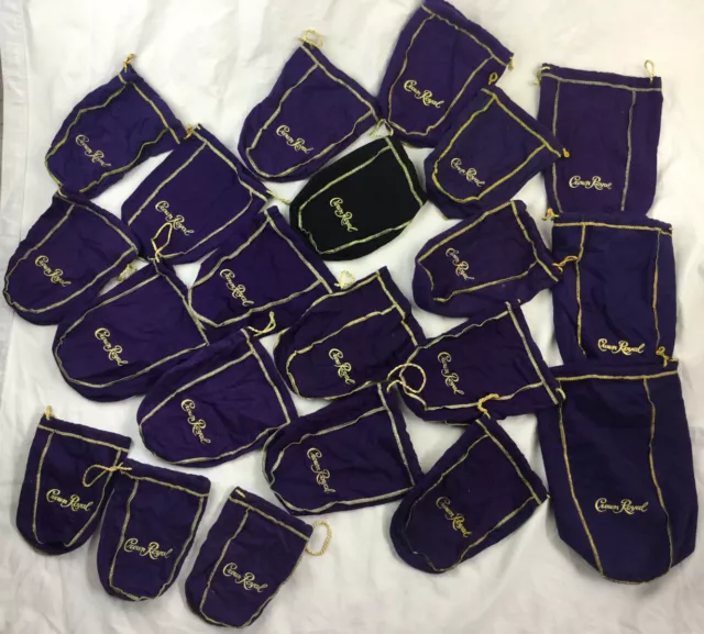 Lot of Purple Velvet Crown Royal Bags 15 Med 3 Mini 3 Large