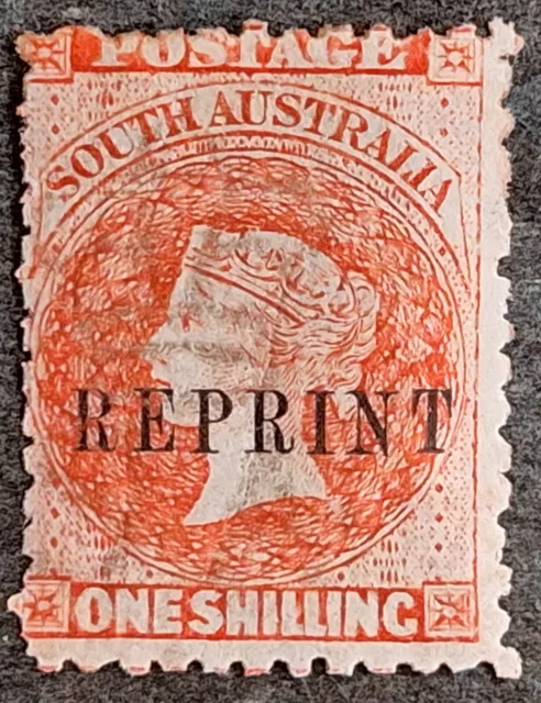 1889- South Australia 1/- Red Brown Sideface stamp P12 REPRINT