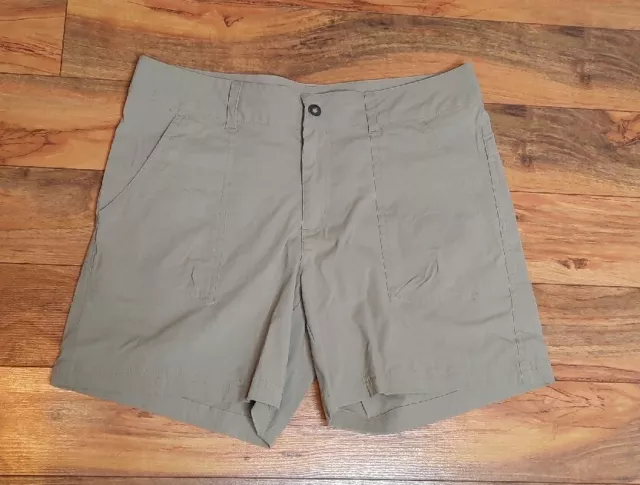 Columbia Womens Flat Front Hiking Shorts Size 12 Tan Stretch Outdoor Casual